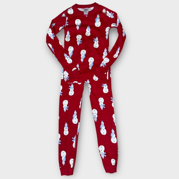 Hanna Andersson Other - Hanna Andersson Snowman Christmas Pajama Set Kids Size 8 Red Organic Cotton PJ